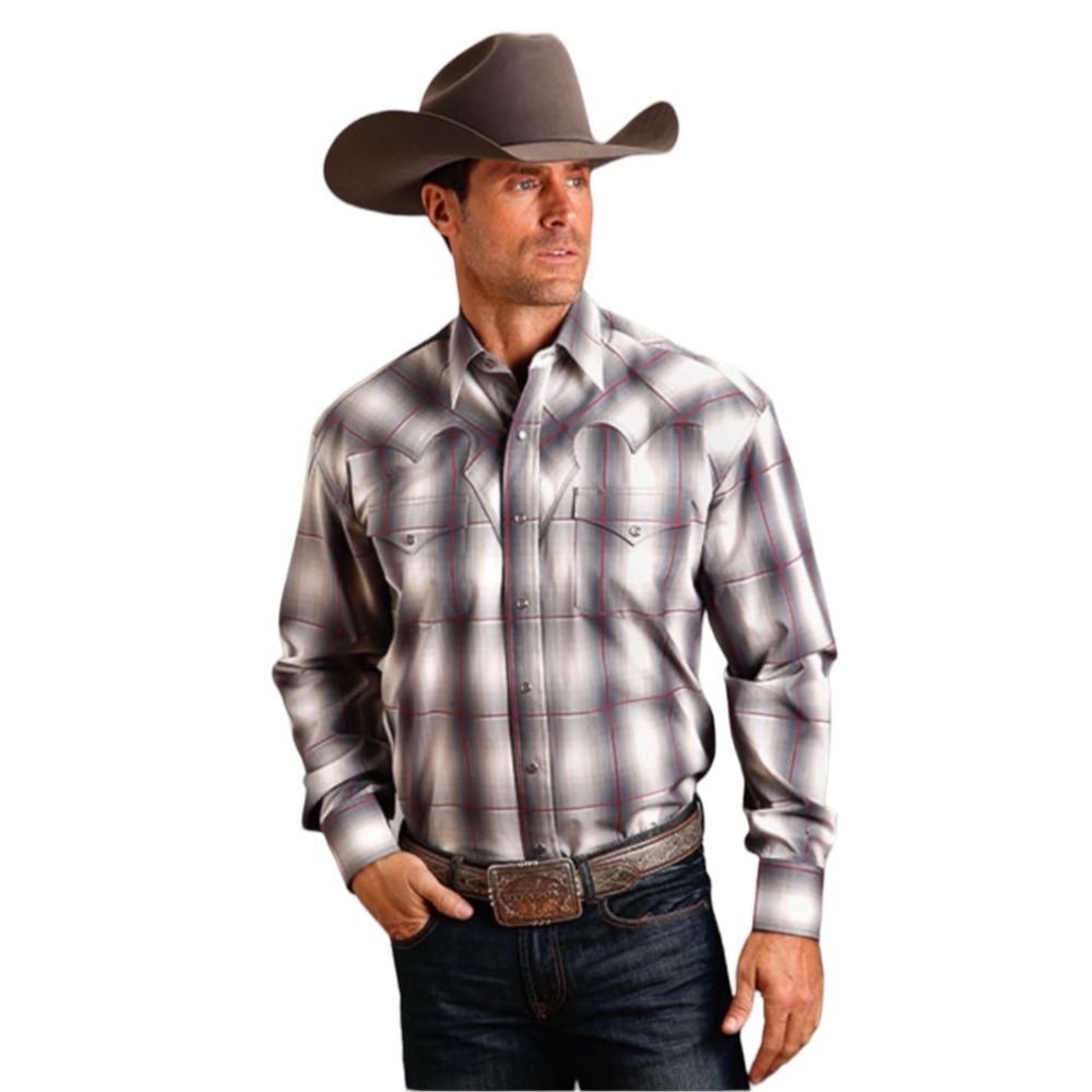 STETSON | Ombre Plaid Long Sleeve Snap Front Western Shirt Size Medium